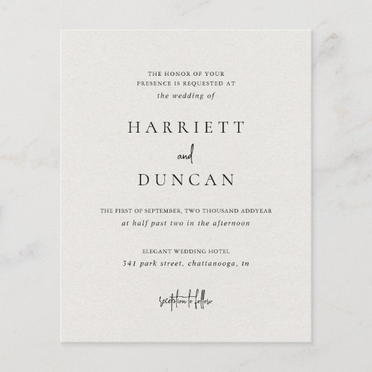 Tijdloze Neutrale Beige Budget Huwelijksuitnodigin (Voorkant)