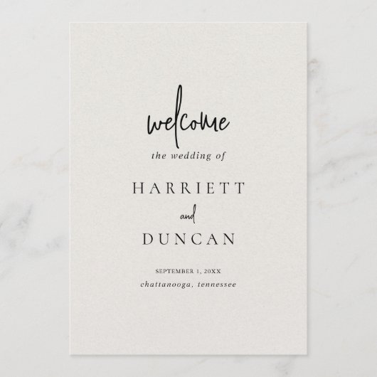 Tijdloze neutrale beige elegante bruiloft programma (Voorkant)