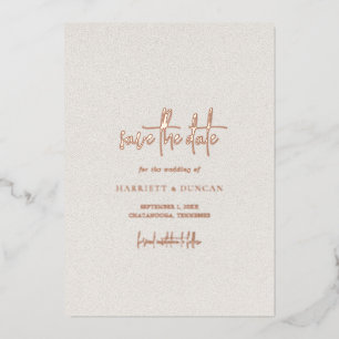 Tijdloze Neutrale Beige Trouw Save the Date Folie Uitnodiging