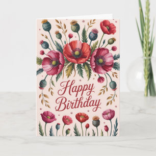 Tijdloze Poppy Bloemen Verjaardag Kaart