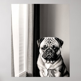 Tijdloze poster met portret van Pug-hond