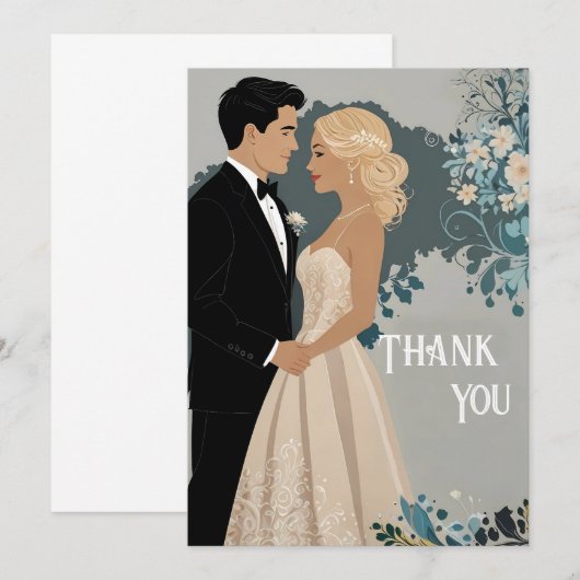 Tijdloze Romance: aquarel bruid en bruidegom kunst Bedankkaart (Voorkant / Achterkant)