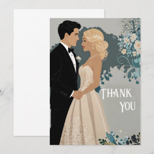 Tijdloze Romance: aquarel bruid en bruidegom kunst Bedankkaart
