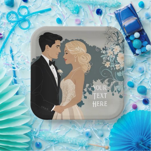 Tijdloze Romance: aquarel bruid en bruidegom kunst Papieren Bordje (Feest)