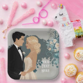 Tijdloze Romance: aquarel bruid en bruidegom kunst Papieren Bordje (Feest)