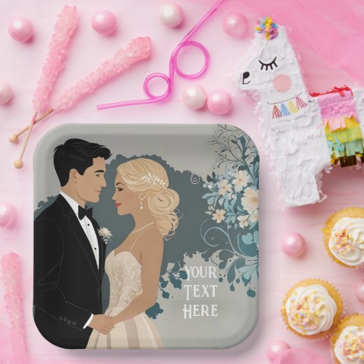 Tijdloze Romance: aquarel bruid en bruidegom kunst Papieren Bordje (Feest)