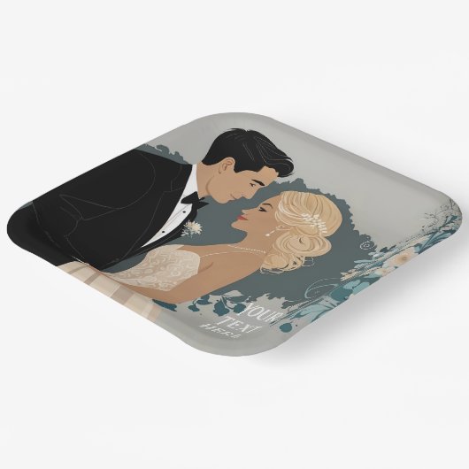 Tijdloze Romance: aquarel bruid en bruidegom kunst Papieren Bordje (Gebogen)