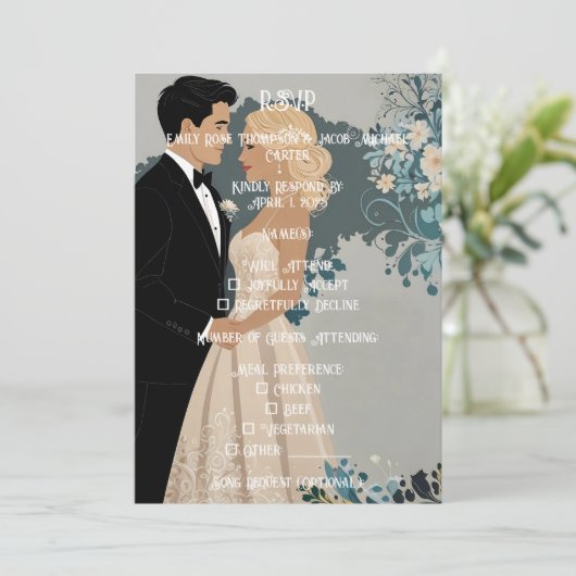 Tijdloze Romance: aquarel bruid en bruidegom Save The Date (Staand voorkant)