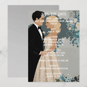Tijdloze Romance: aquarel bruid en bruidegom Save The Date