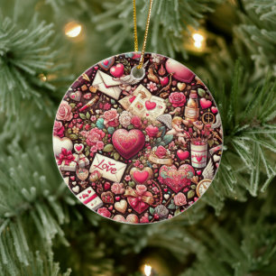Tijdloze Romance: een klassiek Valentijnsdag patro Keramisch Ornament