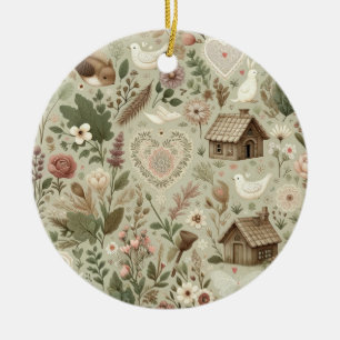 Tijdloze Romance: een klassiek Valentijnsdag patro Keramisch Ornament