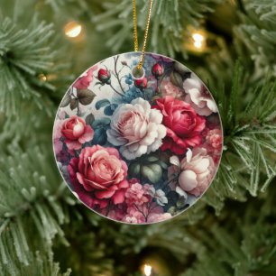 Tijdloze Roos Bloemige Charme Keramisch Ornament