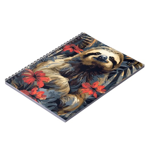 Tijdloze rust: luiaard met rode bloem notitieboek (Linkerzijde)