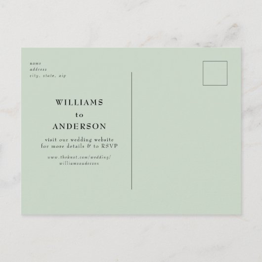 Tijdloze Sage Vierkante Bruiloft Save the Date Briefkaart (Achterkant)