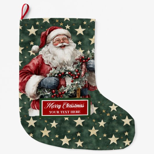 Tijdloze Santa Claus Stocking gepersonaliseerd Grote Kerstsok (Voorkant)