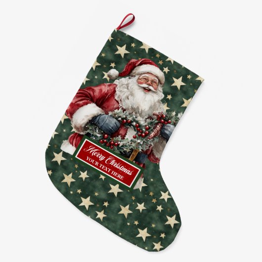 Tijdloze Santa Claus Stocking gepersonaliseerd Grote Kerstsok (Voorkant (Hangend))