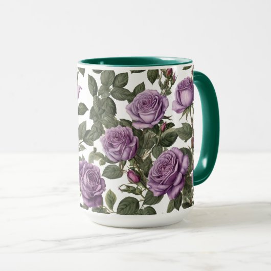 Tijdloze schoonheid: Paarse provinciale Rozen Mok (Voorkant rechts)