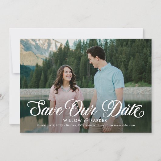 Tijdloze Script Bewerkbare Kleur Save The Date Kaa Kaart (Voorkant)