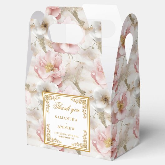 Tijdloze stoffige roze ivoren bloemenbruiloftsguns bedankdoosjes (Geopend)