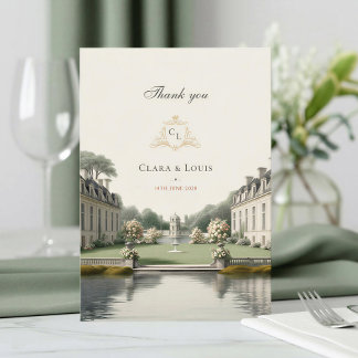 Tijdloze Tuin | Frans Château Monogram Huwelijk Bedankkaart