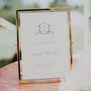 Tijdloze Vines Beige Crest Guest Book Sign Poster