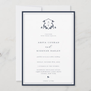 Tijdloze Vines Marine Monogram Crest Wedding Kaart