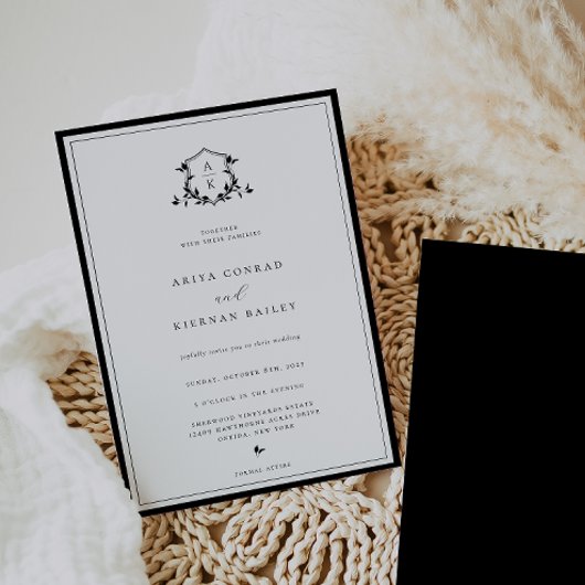 Tijdloze Vines Monogram Bruiloft Crest Kaart