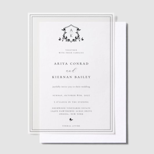 Tijdloze Vines Monogram bruiloft Vellum Uitnodigingen (Offset)