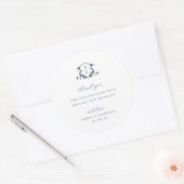 Tijdloze Vines Navy Crest Wedding Monogram Ronde Sticker (Envelop)