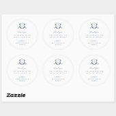 Tijdloze Vines Navy Crest Wedding Monogram Ronde Sticker (Vel)