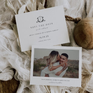 Tijdloze Vines Zwart Crest Monogram Foto Save The Date