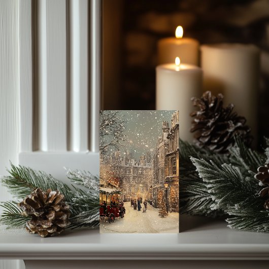 Tijdloze Vintage Londen Snowy Christmas Classic Kaart