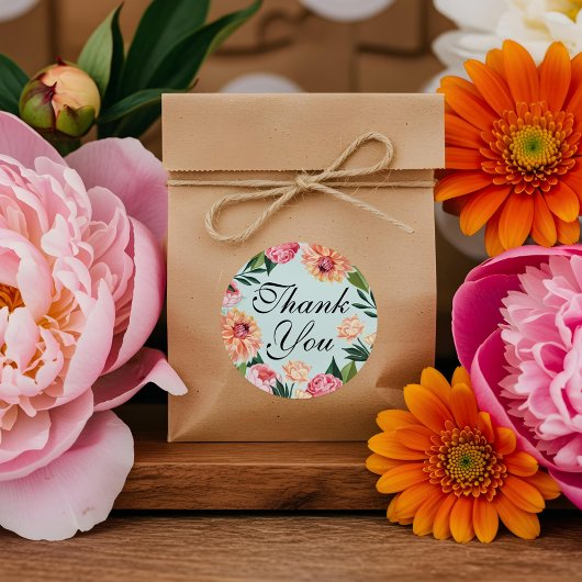 Tijdloze Waterverf bloemenbruiloft dank u Ronde Sticker