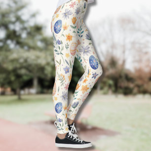 Tijdloze Waterverf Pastel Konijn Bloemen Eieren Leggings
