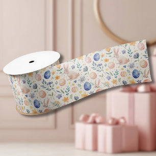 Tijdloze Waterverf Pastel Konijn Bloemen Eieren Lint