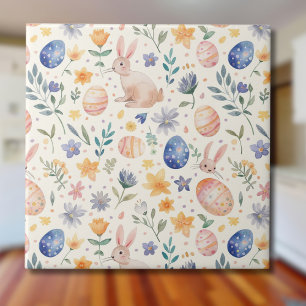Tijdloze Waterverf Pastel Konijn Bloemen Eieren Tegeltje