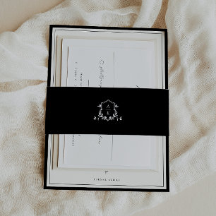 Tijdloze Wijnstok Monogram Wapen Zwart Uitnodigingen Wikkel