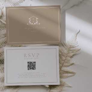 Tijdloze wijnstokken Beige Crest QR-code RSVP Kaartje