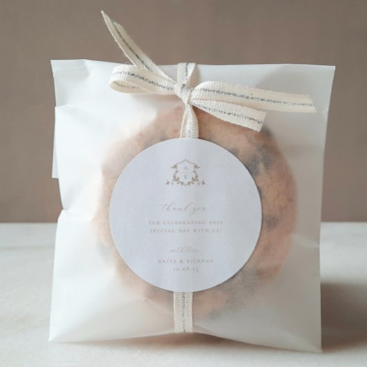 Tijdloze wijnstokken beige kuif bruiloft monogram ronde sticker