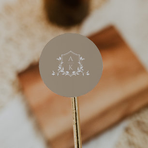 Tijdloze wijnstokken Monogram Kam Dusty Beige Ronde Sticker