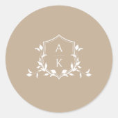 Tijdloze wijnstokken Monogram Kam Dusty Beige Ronde Sticker (Voorkant)