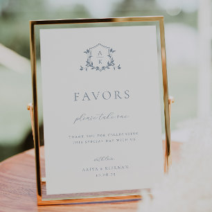 Tijdloze Wijnstokken Stoffig Blauw Kam Favor Sign Poster