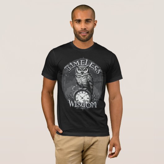 Tijdloze Wijsheid: Monochrome Retro Uil T-shirt De (Voorkant volledig)