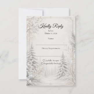 Tijdloze Winterwoud Elegantie Bruiloft RSVP Kaartje