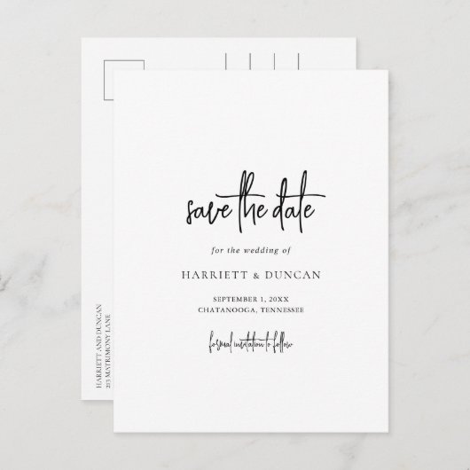 Tijdloze zwart-wit bruiloft Save the Date Aankondigingskaart (Voorkant / Achterkant)