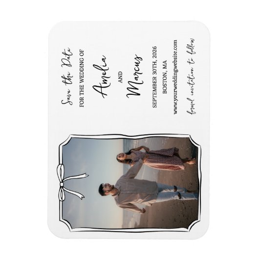 Tijdloze zwart-wit Chic Bow Save the Date Magneet (Verticaal)