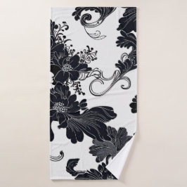 Tijdloze zwart-wit elegante bloemen badhanddoek
