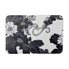 Tijdloze zwart-wit elegante bloemen badmat