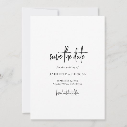 Tijdloze zwart-wit elegante bruiloft save the date (Voorkant)