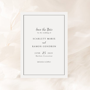 Tijdloze zwart-wit elegante bruiloft save the date